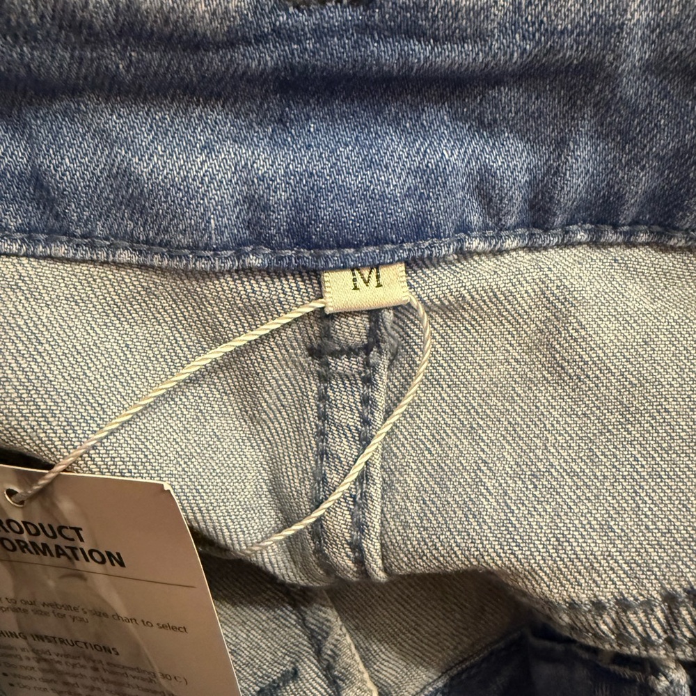 Oyrosy Vintage Washed Raw Edge Tassel Light Blue Denim Culottes NWT - Picture 8 of 15